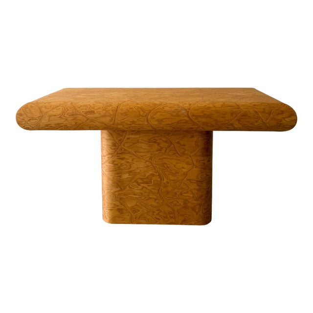 Vintage Postmodern Pedestal Burlwood Console 1980s For Sale