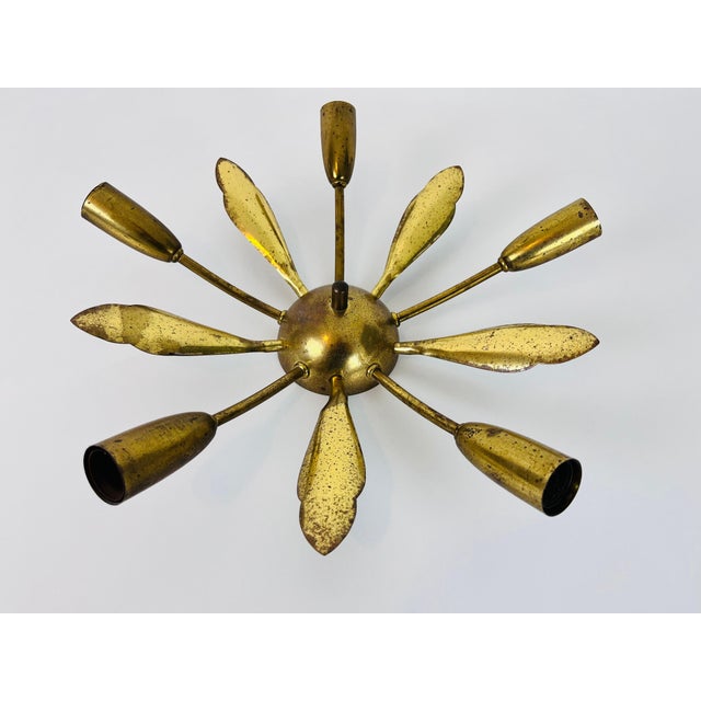 Midcentury Brass 5-Arm Sputnik Chandelier, 1960s For Sale - Image 4 of 10