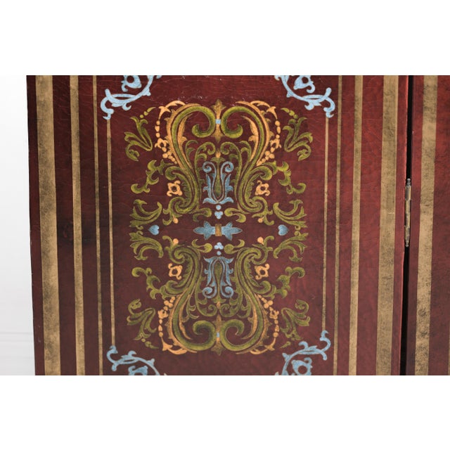 Wood Vintage Chinese Four-Panel Painted Screen in Dark Red Brown Finish For Sale - Image 7 of 10