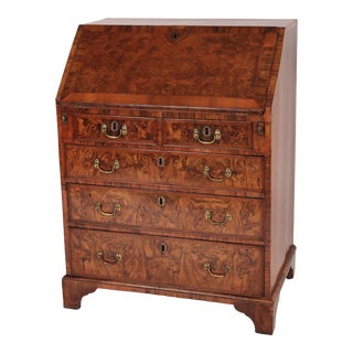 Antique George II Style Burl Walnut Slant Top Desk For Sale