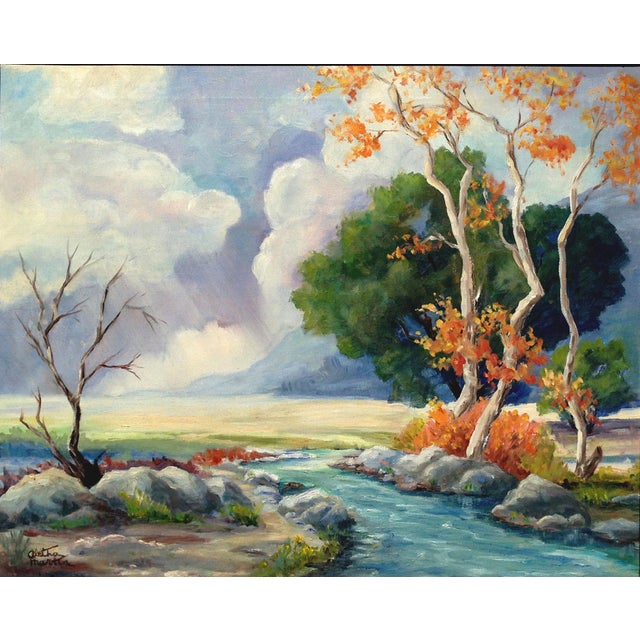 Mid Century Autumn Landscape, Showers Beneath San Gabriel Hills by Aletha Martin Vibrant autumn landscape of a crystal...