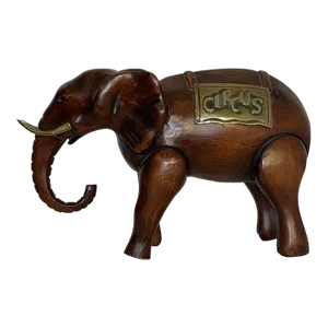 Vintage Sarreid Ltd Handmade Wooden Elephant With Brass Accents