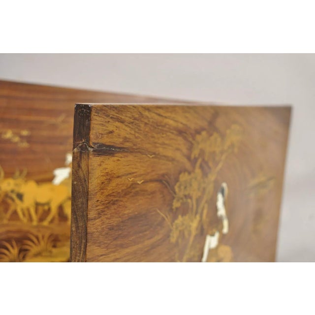 Vintage Indo Indian Marquetry & Bone Inlay Rosewood Panel Plaque - a Pair For Sale - Image 11 of 12