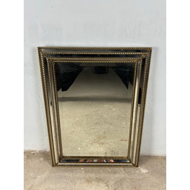 Brass Brass and Beveled Glass Wall Mirror, Mid-20th Century For Sale - Image 8 of 14