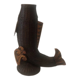 1950s Chinese Woven Fish Basket For Sale