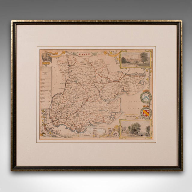 This is an antique lithography map of Essex. An English, framed atlas engraving of cartographic interest, dating to the...