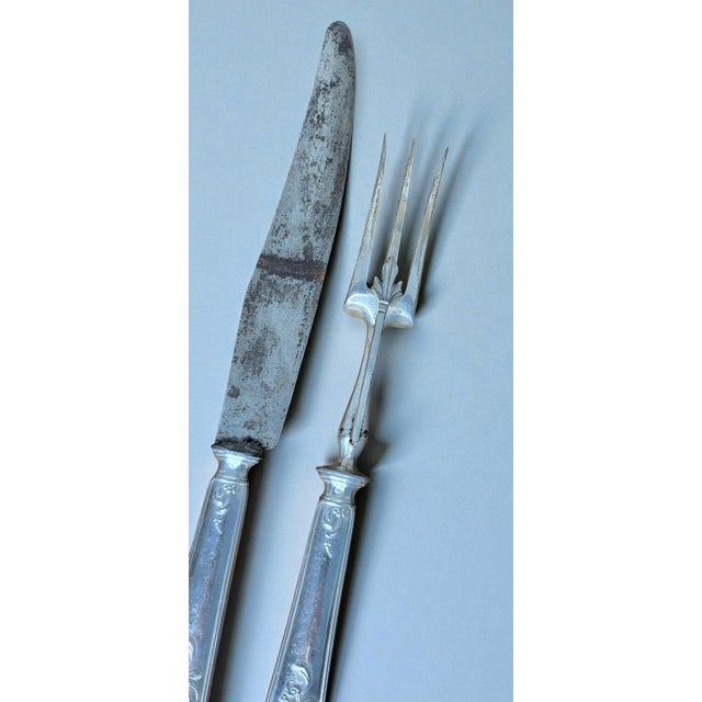 Metal Art Nouveau Silver Leg of Lamb Cutlery Service with Minerva Hallmark, 1890s, Set of 2 For Sale - Image 7 of 8