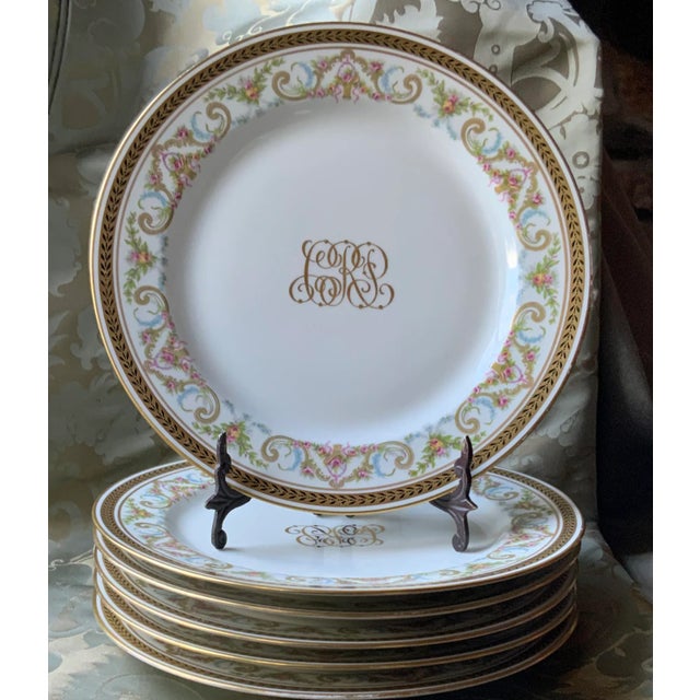 French Porcelain Dinner Plates - Hand Painted Set of 6 For Sale - Image 9 of 10