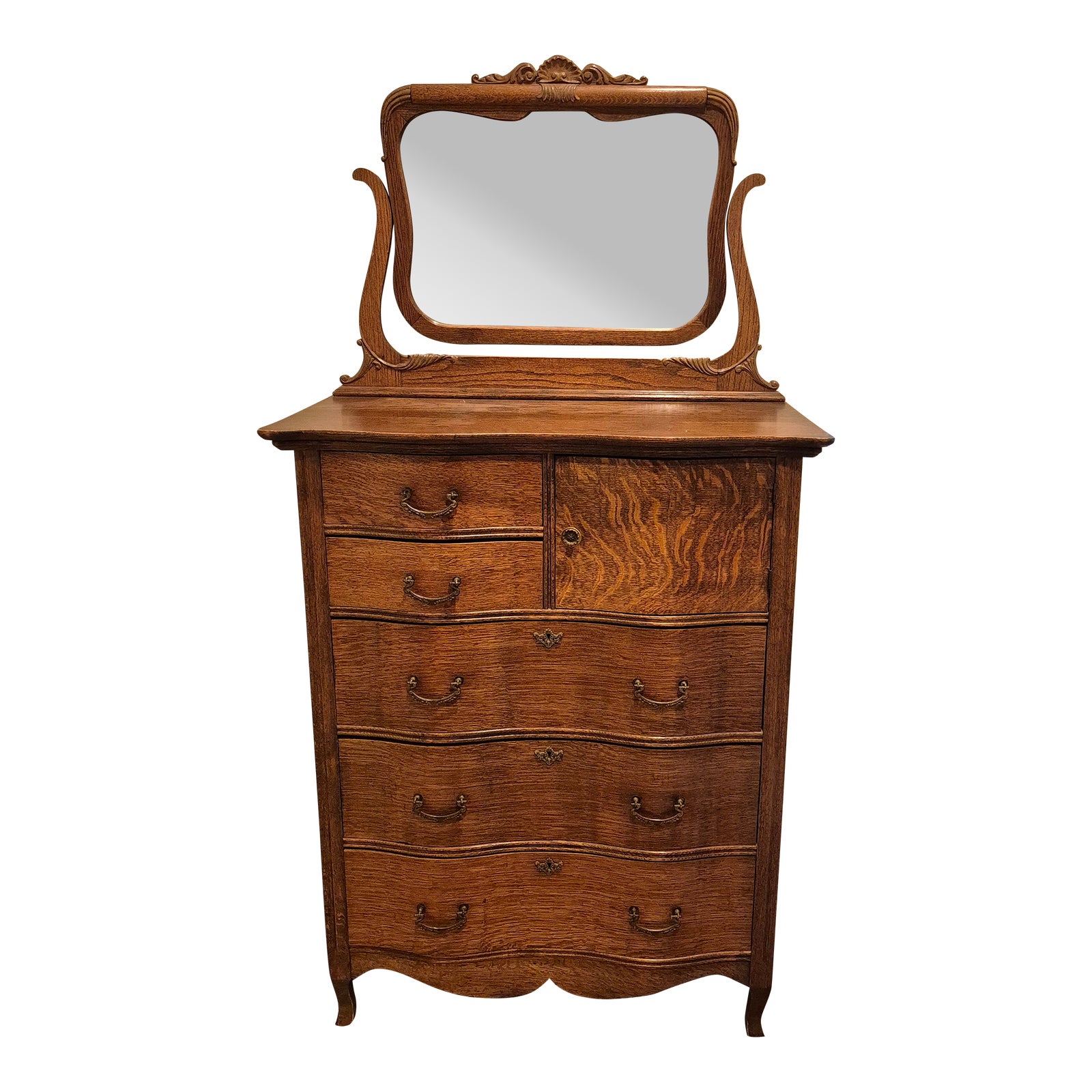 Early 20th Century Victorian-Era Serpentine Highboy Dresser