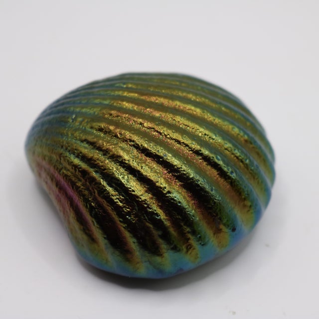 Fenton Art Glass Company Vintage Signed Robert Held Iridescent Favrile Art Glass Seashell Paperweight For Sale - Image 4 of 7