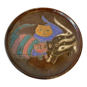 Mexican Ceramic Cat Plate By Mara