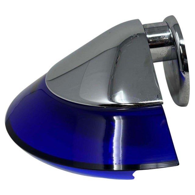 Blue Postmodern Italian Cobalt Blue Murano Glass & Chrome Wall Sconce, 1980s 1 of 7 For Sale - Image 8 of 17