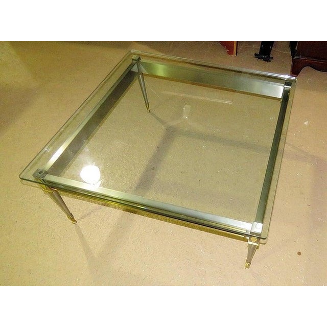 John Vesey Square Steel Brass French Directoire Style Coffee Table Attributed John Vesey For Sale - Image 4 of 11