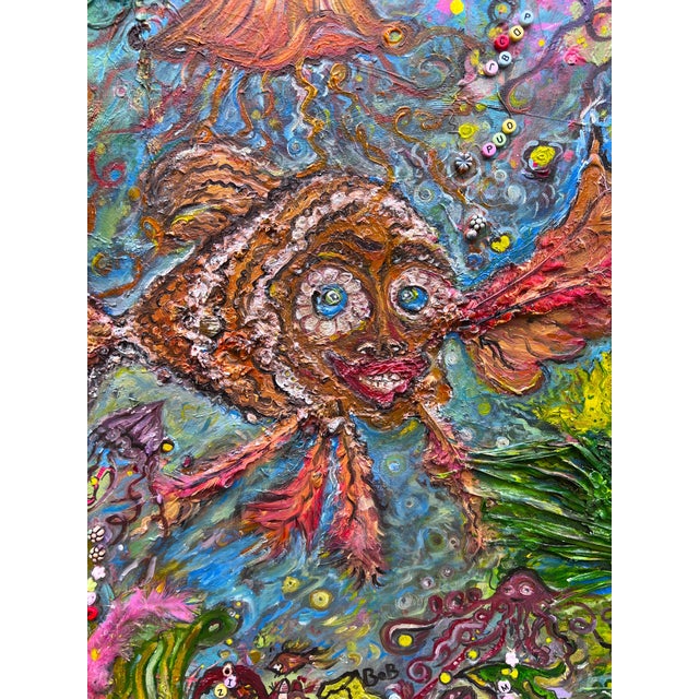 2020s Large Textured Mixed Media Painting by Serg Graff – "Magic Fish" – Coa Included For Sale - Image 5 of 8