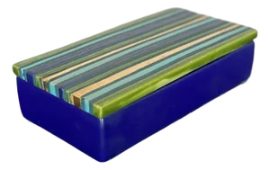 1960s Mid Century Modern Aldo Londi for Bitossi Striped Covered Box With Blue, Green, & Gold
