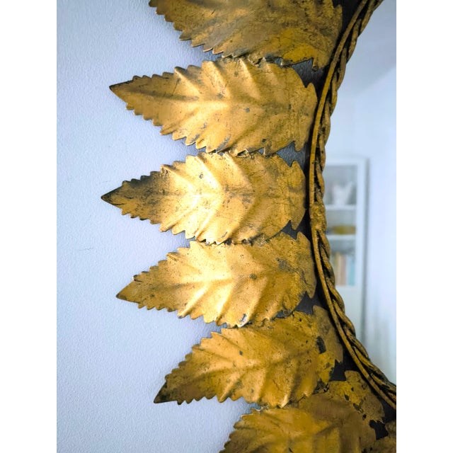 1950s Vintage 1960s Spanish Sun Mirror in Gilded Metal For Sale - Image 5 of 11