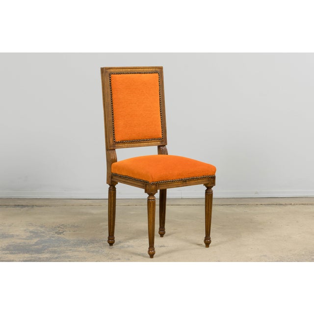 French Louis XVI Style Maple Dining Chairs in Orange Chenille - Set of 8 For Sale - Image 10 of 18