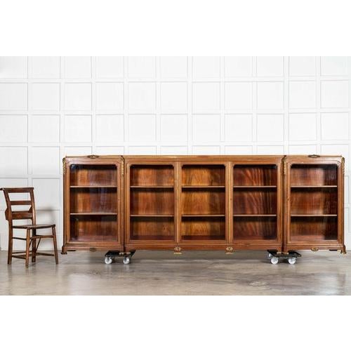 circa 1870 Monumental 19thC French Walnut Breakfront Glazed Bookcase W310 x D38 x H107 cm Middle section internal shelf...