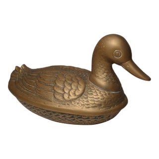 1970s Large Brass Duck Trinket Box With Lid For Sale