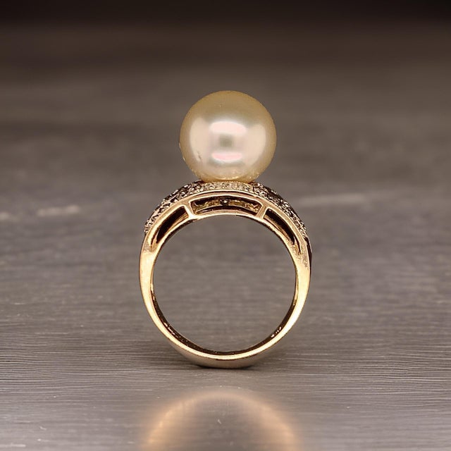 Natural South Sea Pearl Diamond Ring 7 14k Yellow Gold 0.14 CTs Certified For Sale - Image 13 of 15