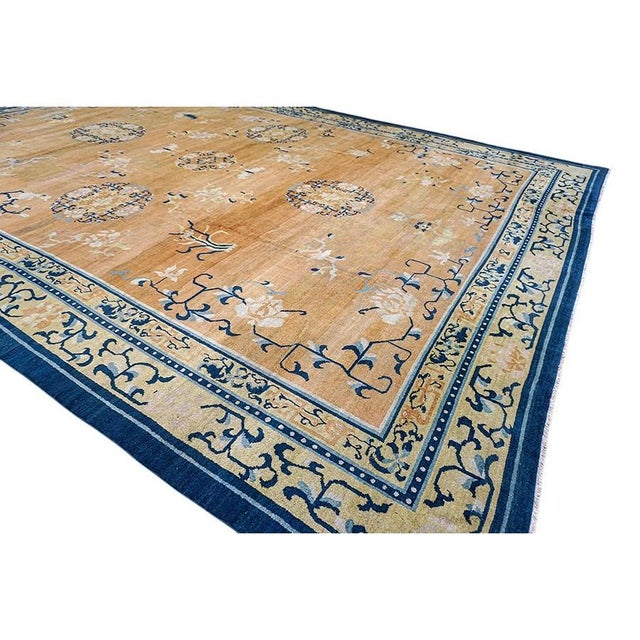 Apricot 1920s Antique Wool Coral Large Allover Floral Hand Knotted Large Oversize Rug For Sale - Image 8 of 9