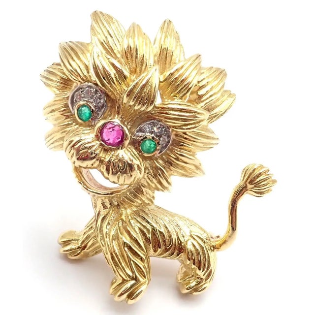 1960s Vintage Cartier Whimsical Dragon Lion Diamond Ruby Emerald Pin Brooch For Sale - Image 11 of 12