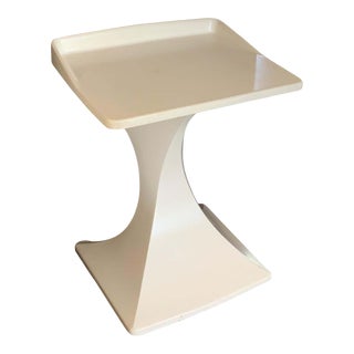 Italian Midcentury Pedestal Side Table in Vintage White With Wheels For Sale