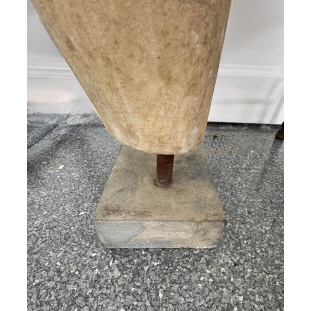 1970s 1970s Monumental 25” Cycladic Style Carved Stone Torso Sculpture on Brutalist Concrete Base For Sale - Image 5 of 8