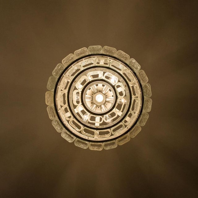 Cylindrical 3 Tier Ice Glass Chandelier attributed to Doria Leuchten, 1960s For Sale - Image 18 of 18