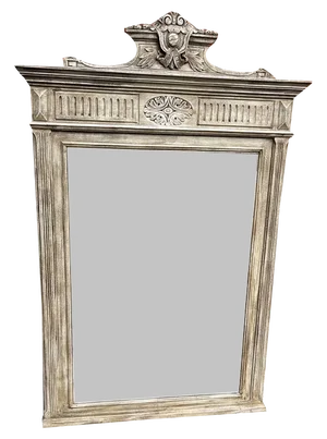 Large Antique 19th Century French Carved Wood Painted Mirror