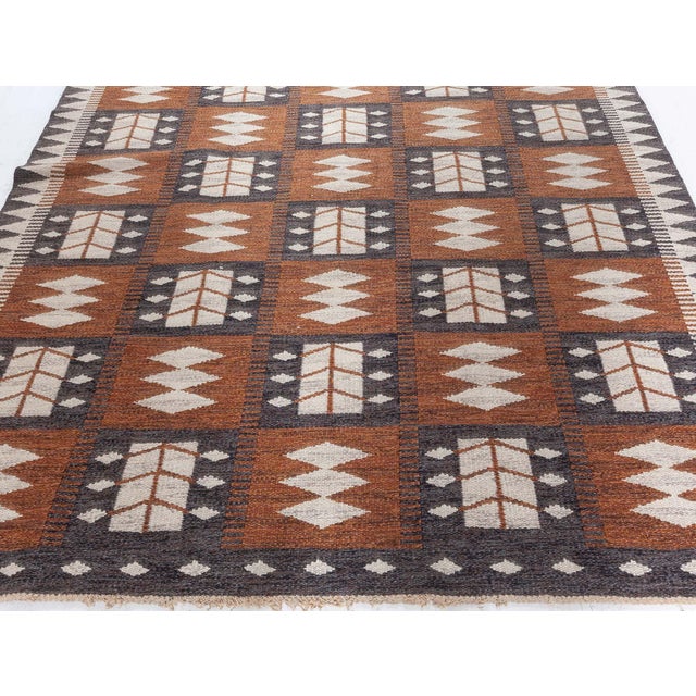Vintage Swedish Flat Woven Rug by Berit Koenig Size: 6'6" × 7'10" (198 × 238 cm) This exceptional vintage Swedish flat-...
