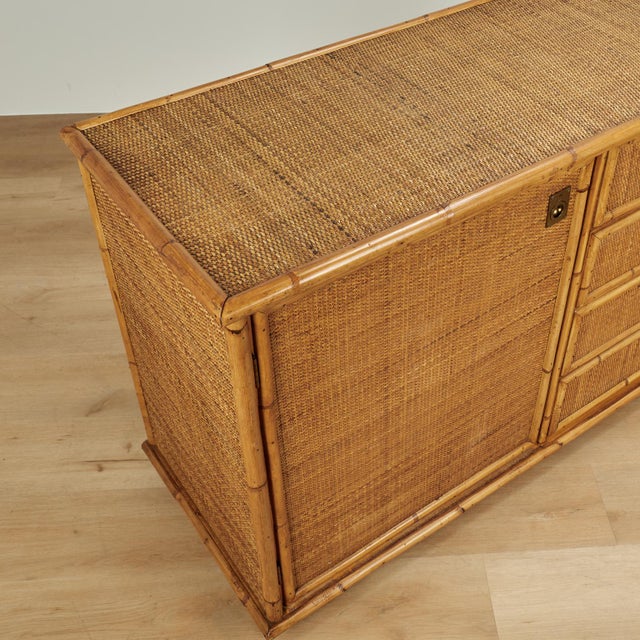 Wood Mid Century French Bamboo and Grasscloth Dresser or Cabinet For Sale - Image 7 of 14