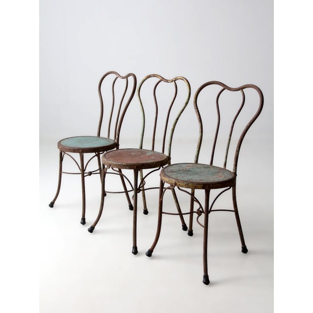 American Early 20th Century Art Nouveau Iron Bistro Chairs, Set of 3 For Sale - Image 3 of 18