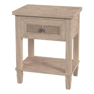 Flagstaff 20 in. W Rectangular Cane and Wood 1 Drawer Nightstand with Lower Open Shelf, Desert Sand For Sale