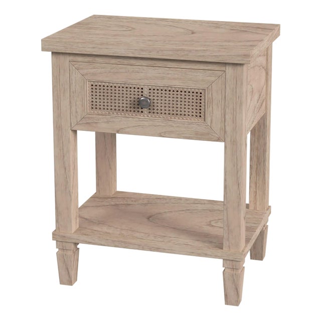 Flagstaff 20 in. W Rectangular Cane and Wood 1 Drawer Nightstand with Lower Open Shelf, Desert Sand For Sale