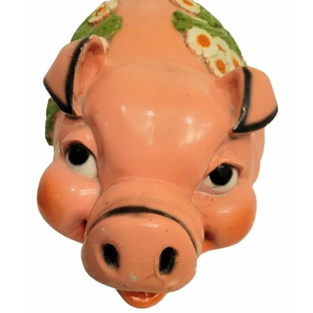 Vintage Palm Beach Regency Large Pink Green Floral Resin Pig Room Decor Bank For Sale In West Palm - Image 6 of 9