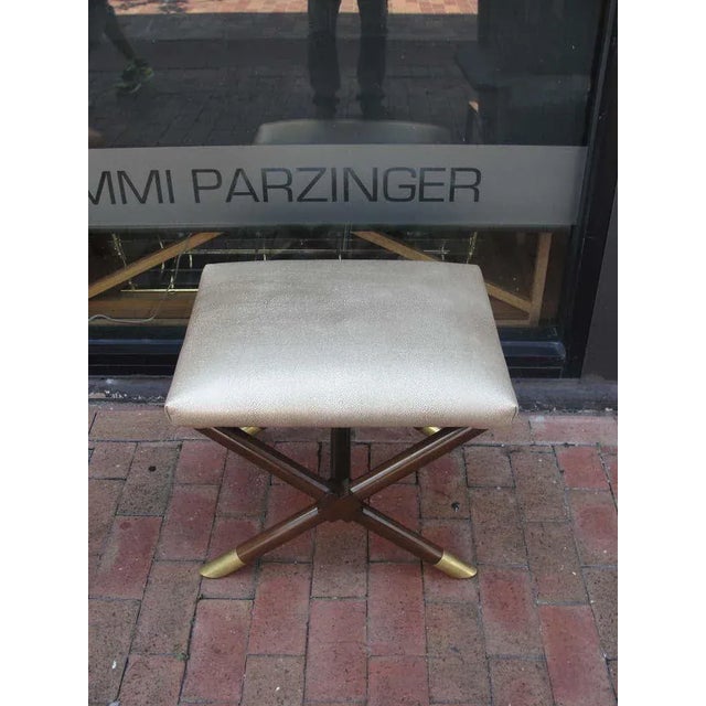 Mid-Century Modern Vintage X-Base Ottoman in Faux Shagreen Leather For Sale - Image 3 of 6