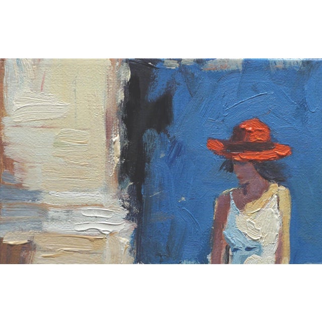 Original oil painting by Sean Wu, A girl is walking her dog.