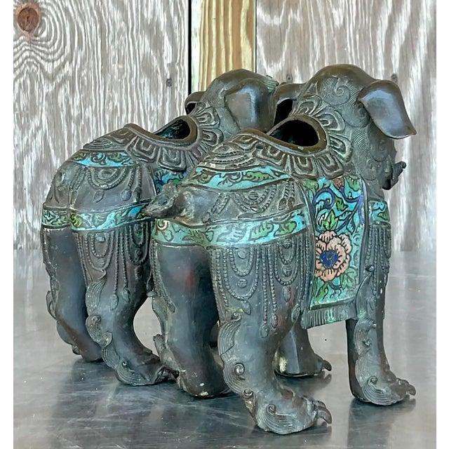 Metal Vintage Asian Patinated Foo Dogs - a Pair For Sale - Image 7 of 7