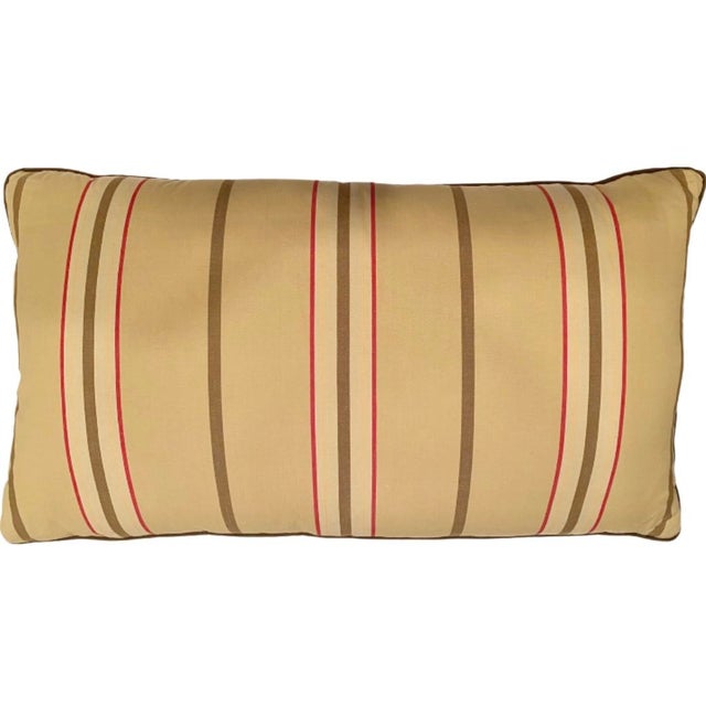 1990s Rectangular Decorative Accent Pillow Tan with Red & Brown Stripes For Sale - Image 12 of 12