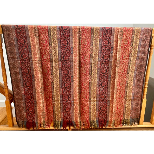 Kasmir Floral Paisley Stripe Jacquard Wool Decorative Throw For Sale - Image 4 of 8