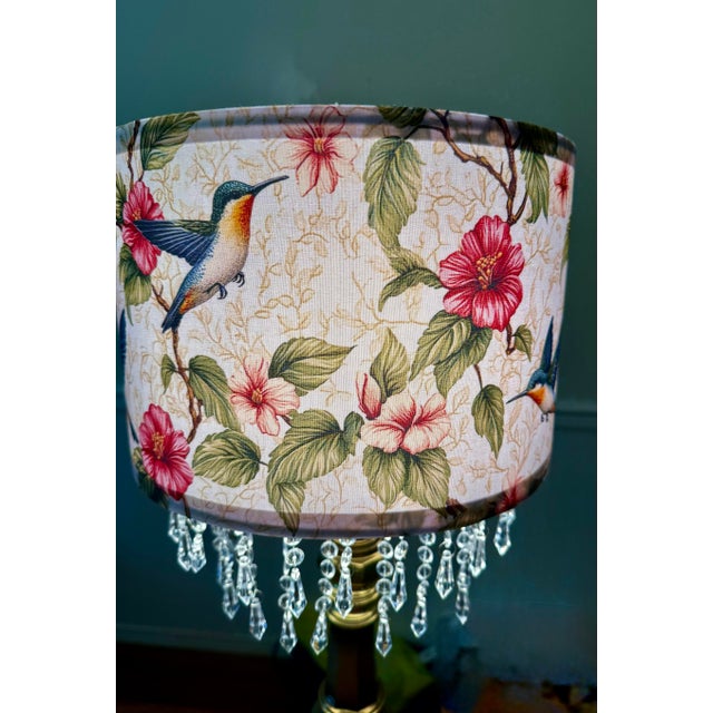 Brass Mid 20th Century Hummingbird Floral Shade With Brass Toned Lamp For Sale - Image 8 of 12