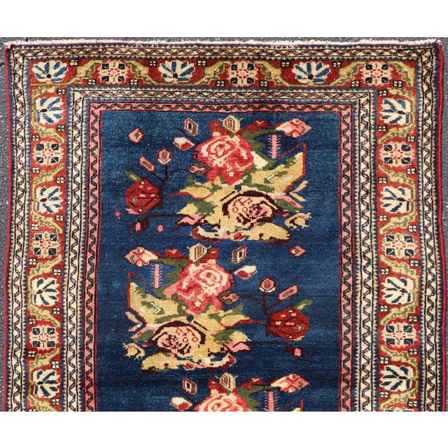Tribal Antique Persian Malayer Rug With Deep Blue Field and Rosette Bouquets 3'3 X 5'0 For Sale - Image 3 of 12