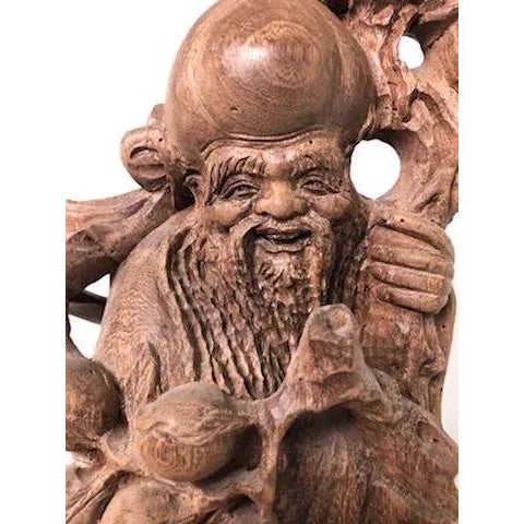 Wood 19th Century Asian Carved Wood Figure of a Scholar For Sale - Image 7 of 11