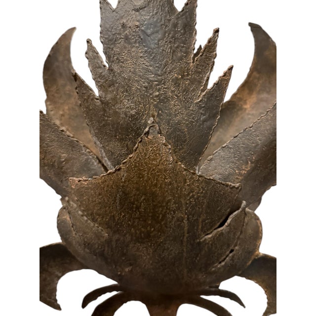 80s Brutalist Iron Leaf Lamp With Lucite Base For Sale - Image 4 of 5