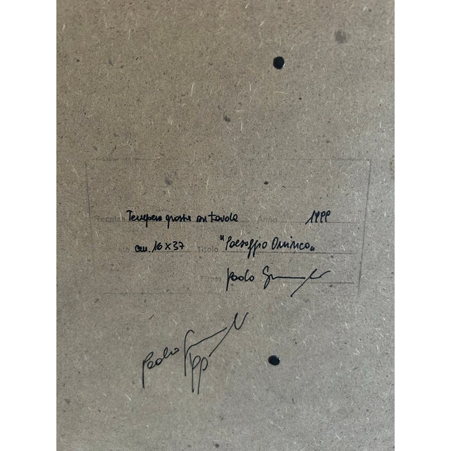 Sky Blue Vintage Surrealistic Tempera Painting on Terra Cotta Tile of Castles by Paolo Grinaldi For Sale - Image 8 of 8