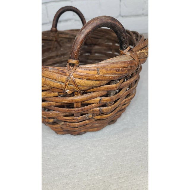 Vintage Rattan Basket Hand Made Split Cane Late 20th Century For Sale - Image 4 of 12