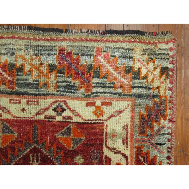 Brown Burgundy 20th Century Geometric Vintage Armenian Runner For Sale - Image 4 of 6