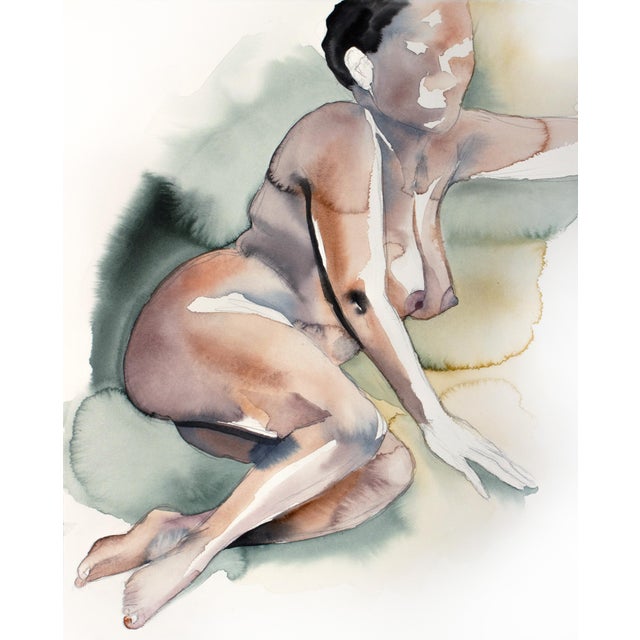 "Nude No. 113" Contemporary Original Nude Figure Watercolor Painting of Black Woman by Elizabeth Becker For Sale