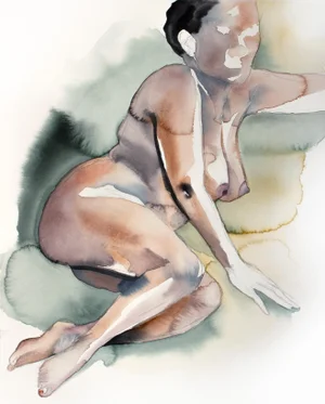 "Nude No. 113" Contemporary Original Nude Figure Watercolor Painting of Black Woman by Elizabeth Becker